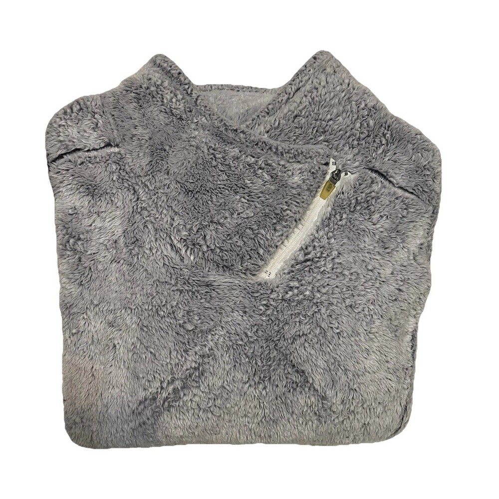 St. Johns Bay Fleece Pullover Quarter Zip Womens Sz M Faux Fur Gray Soft Cozy - Picture 13 of 13